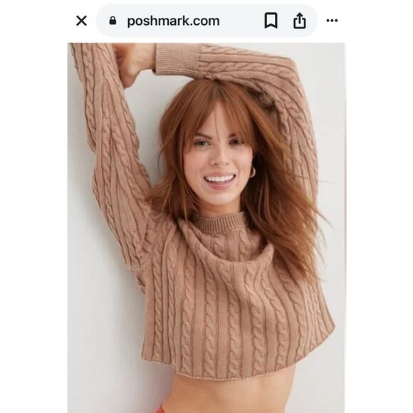aerie Sweaters - NWT Aerie Mini Cable Cropped 100% Cotton Sweater SizeXS